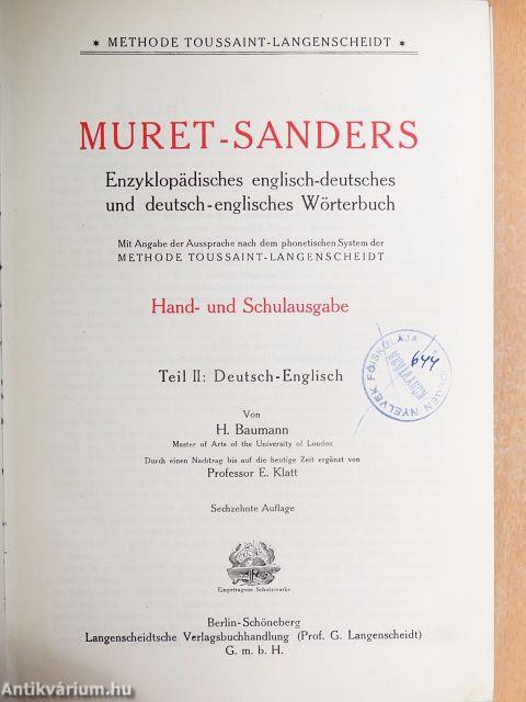 Muret-Sanders Enzyklopädisches englisch-deutsches und deutsch-englisches Wörterbuch II.