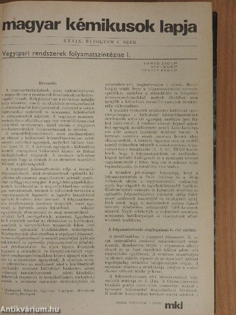 Magyar Kémikusok Lapja 1984. (nem teljes évfolyam)