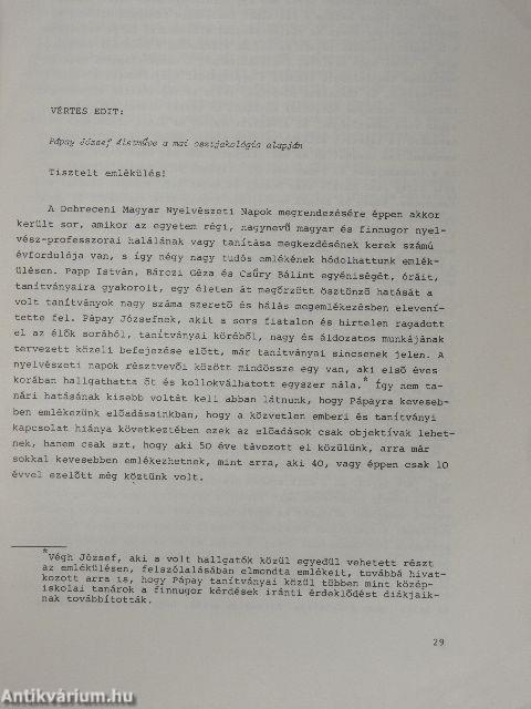 Pápay József életműve a mai osztjakológia alapján