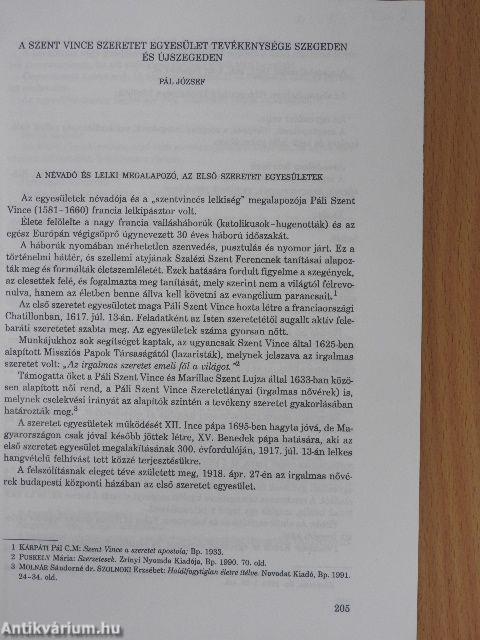 A Szent Vince Szeretet Egyesület tevékenysége Szegeden és Újszegeden