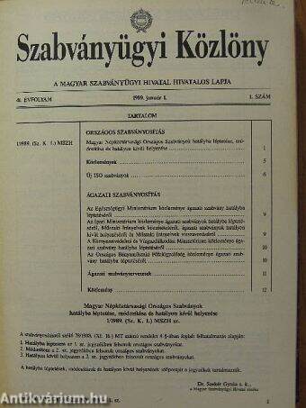 Szabványügyi Közlöny 1989. január-december