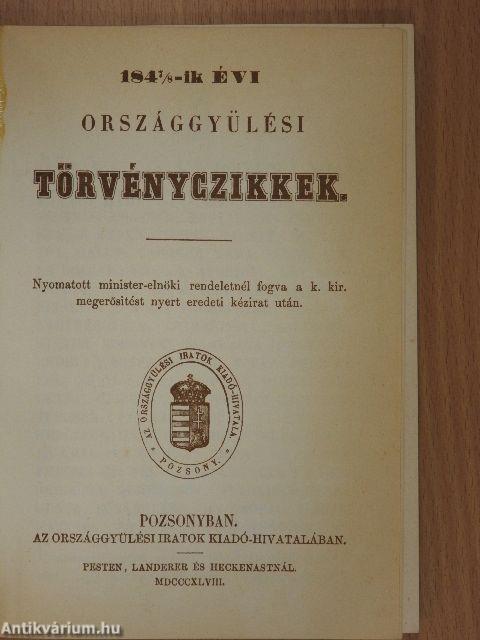 1847/8-ik évi Országgyűlési törvényczikkek