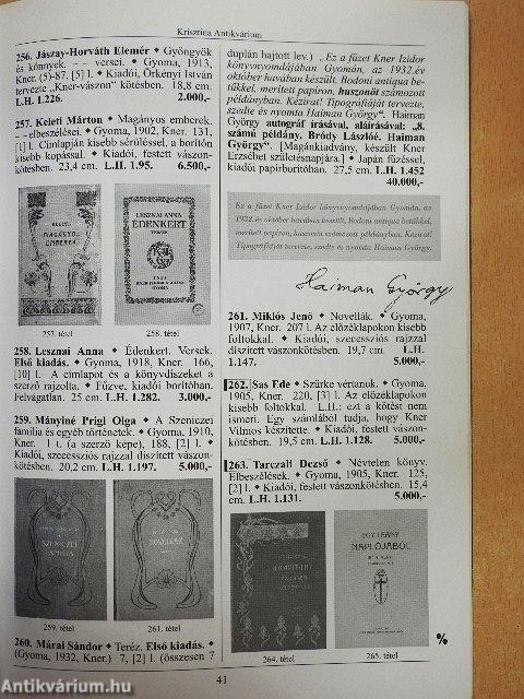A Krisztina Antikvárium 15. könyv árverése