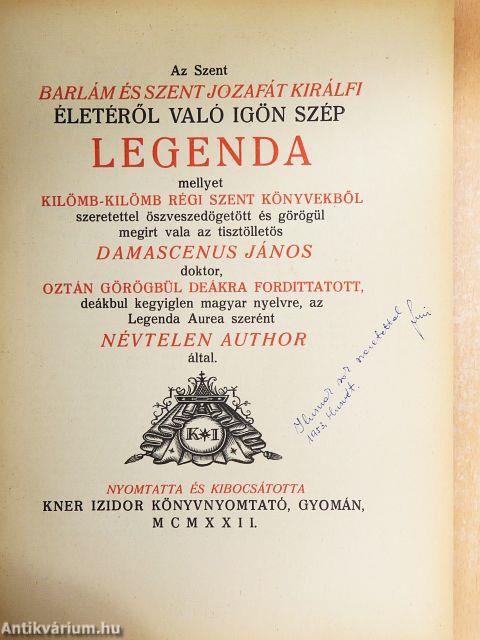 Az Szent Barlám és Szent Jozafát királfi életéről való igön szép legenda