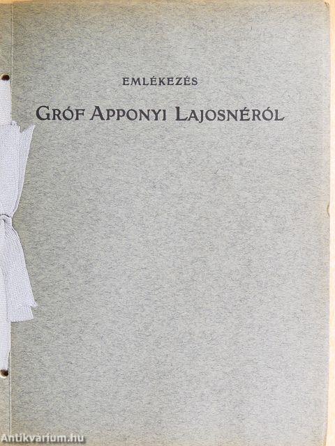 Emlékezés Gróf Apponyi Lajosnéról