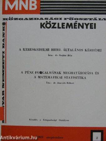 Magyar Nemzeti Bank Közgazdasági Főosztály Közleményei 1969. szeptember