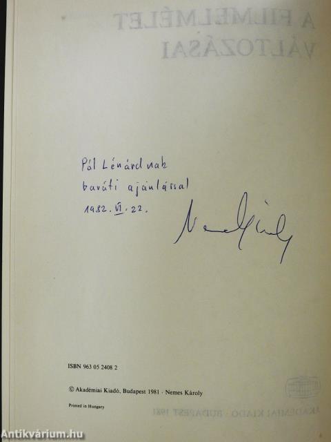 A filmelmélet változásai (dedikált példány)