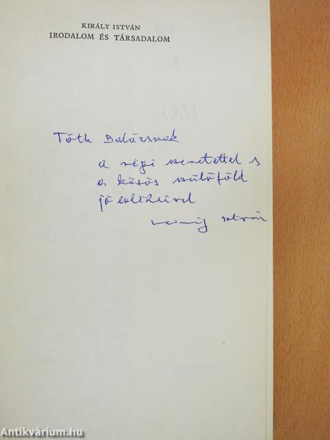 Irodalom és társadalom (dedikált példány)