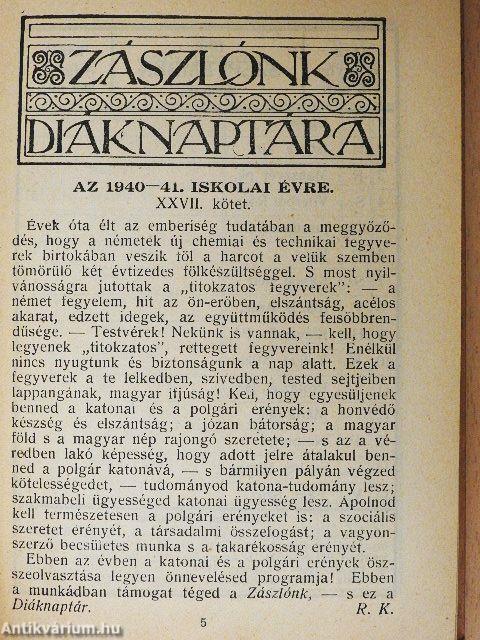 Zászlónk diáknaptára 1940-41.