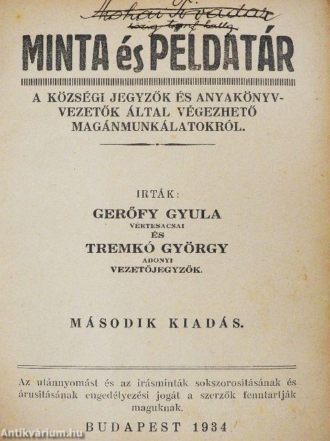 Minta és példatár a községi jegyzők és anyakönyvvezetők által végezhető magánmunkálatokról