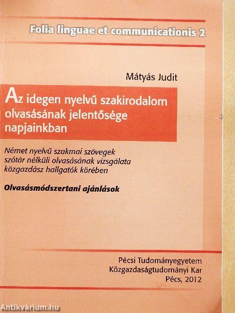 Az idegen nyelvű szakirodalom olvasásának jelentősége napjainkban