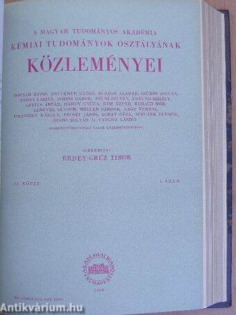 A Magyar Tudományos Akadémia kémiai tudományok osztályának közleményei 1959-1960/1-4.