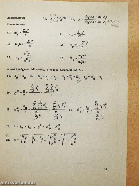 Általános statisztikai képletgyűjtemény és táblázatok