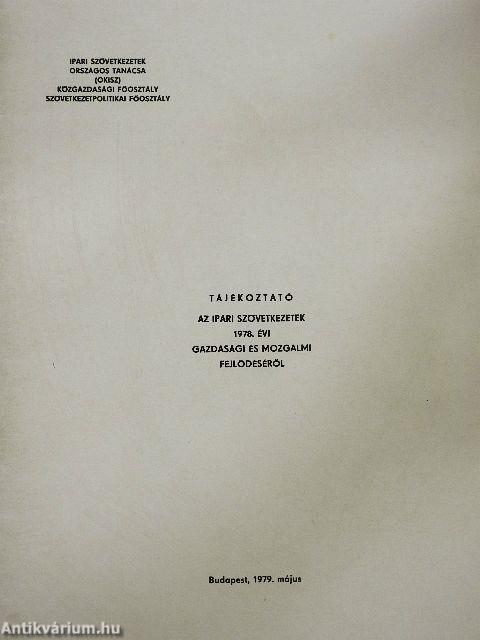 Tájékoztató az ipari szövetkezetek 1978. évi gazdasági és mozgalmi fejlődéséről