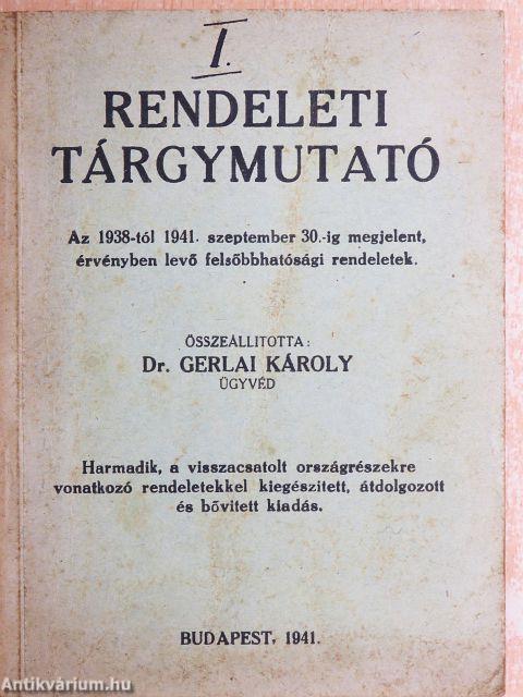 Rendeleti tárgymutató