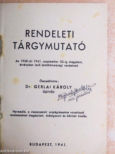 Rendeleti tárgymutató