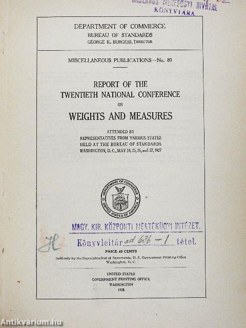 Report of the Twentieth National Conference on Weights and Measures