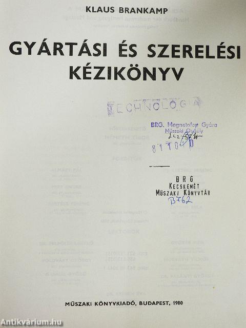 Gyártási és szerelési kézikönyv