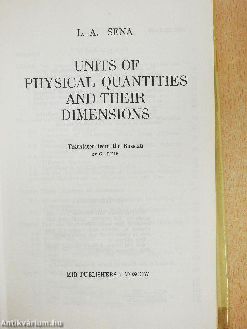 Units of Physical Quantities and Their Dimensions
