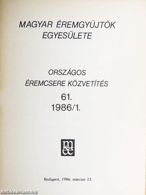 Országos Éremcsere Közvetítés 1986/1