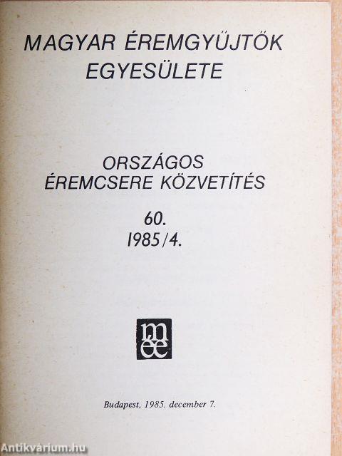 Országos Éremcsere Közvetítés 1985/4