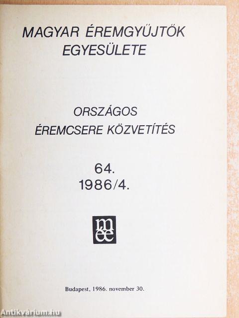 Országos Éremcsere Közvetítés 1986/4