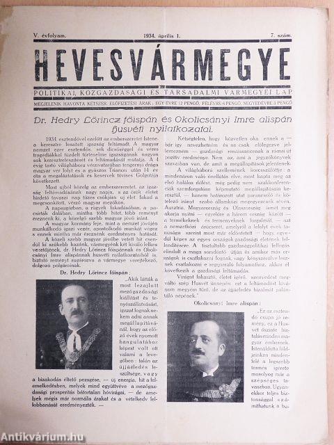 Hevesvármegye 1934. április 1.