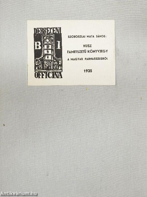 Husz fametszetü könyvjegy a magyar parnasszusról