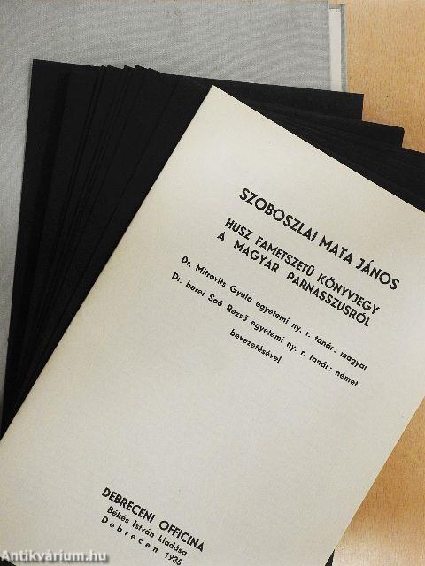 Husz fametszetü könyvjegy a magyar parnasszusról