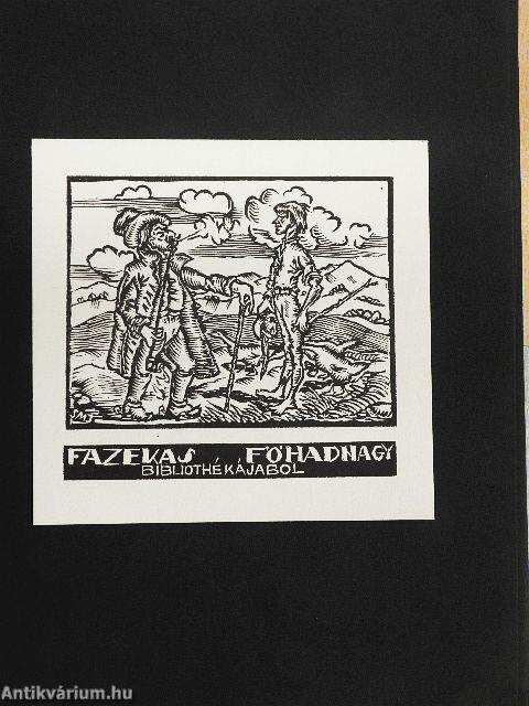 Husz fametszetü könyvjegy a magyar parnasszusról