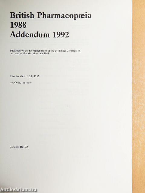 British Pharmacopoeia 1988 - Addendum 1992