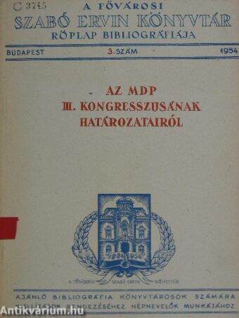 A Fővárosi Szabó Ervin Könyvtár Röplap Bibliográfiája 1954/3.