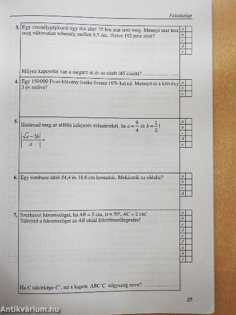 Alapműveltségi vizsga - Matematika