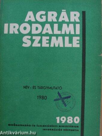 Agrárirodalmi Szemle Név- és tárgymutató 1980.
