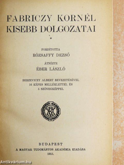 Fabriczy Kornél kisebb dolgozatai