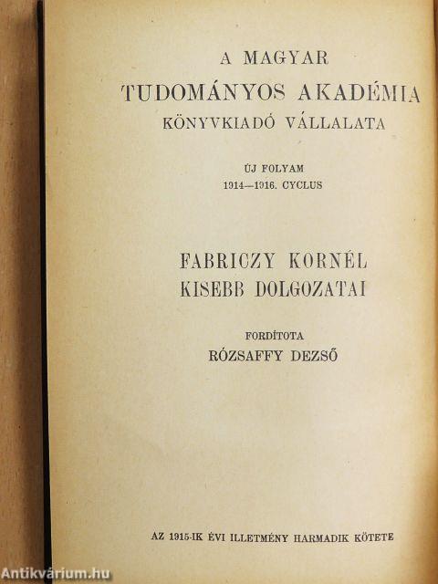 Fabriczy Kornél kisebb dolgozatai