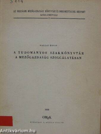 A tudományos szakkönyvtár a mezőgazdaság szolgálatában