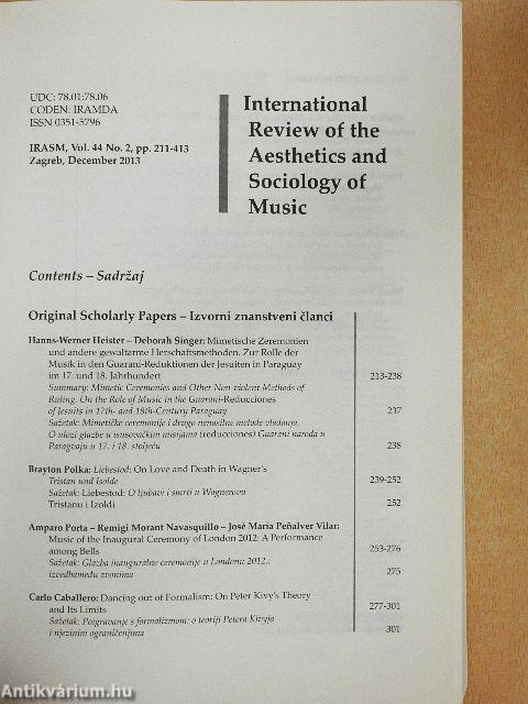 International Review of the Aesthetics and Sociology of Music - December 2013