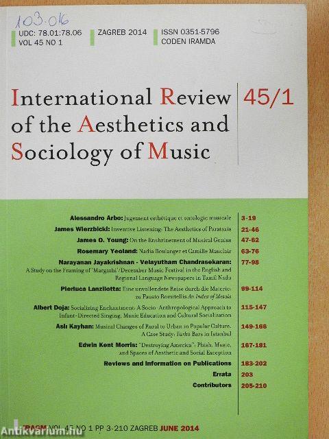 International Review of the Aesthetics and Sociology of Music - June 2014