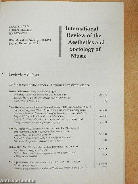 International Review of the Aesthetics and Sociology of Music - December 2012