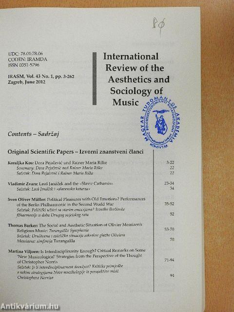 International Review of the Aesthetics and Sociology of Music - June 2012