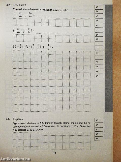 Témazáró felmérő feladatsorok - matematika 6. osztály