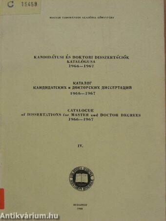 Kandidátusi és doktori disszertációk katalógusa 1966-1967.