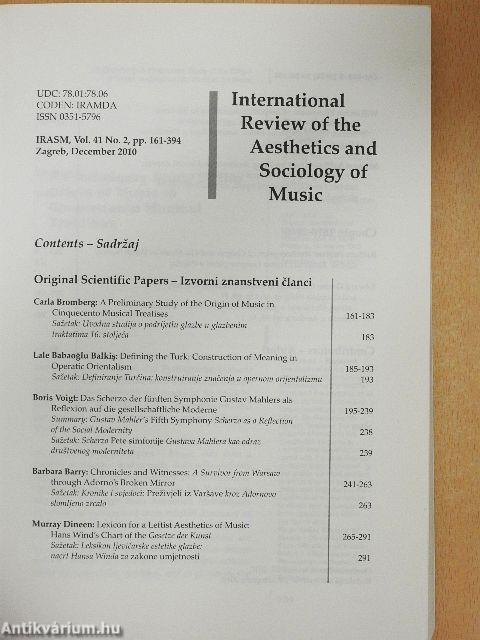 International Review of the Aesthetics and Sociology of Music - December 2010