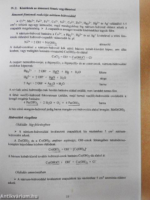 Általános és szervetlen kémiai gyakorlatok