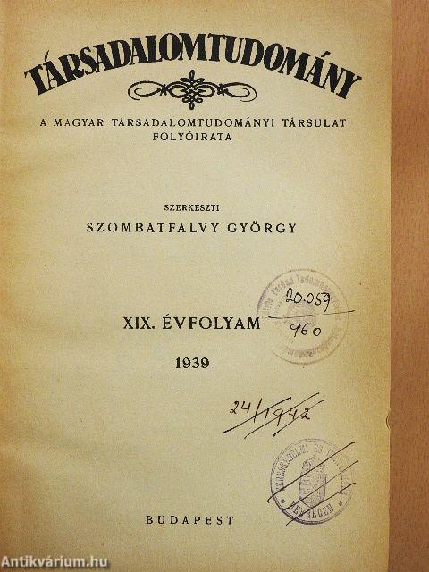 Társadalomtudomány 1939-1940. január-december