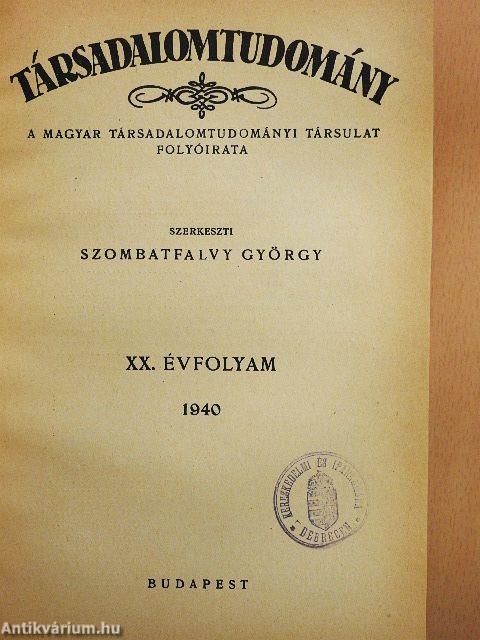 Társadalomtudomány 1939-1940. január-december