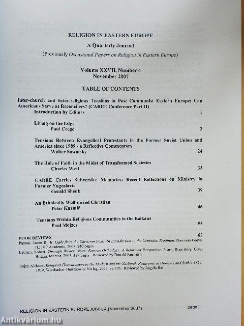 Religion in Eastern Europe November 2007