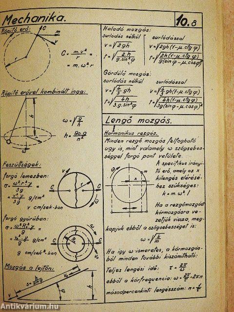 Műszaki táblázatok és képletek