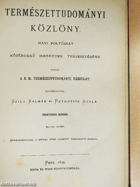 Természettudományi Közlöny 1872. január-december